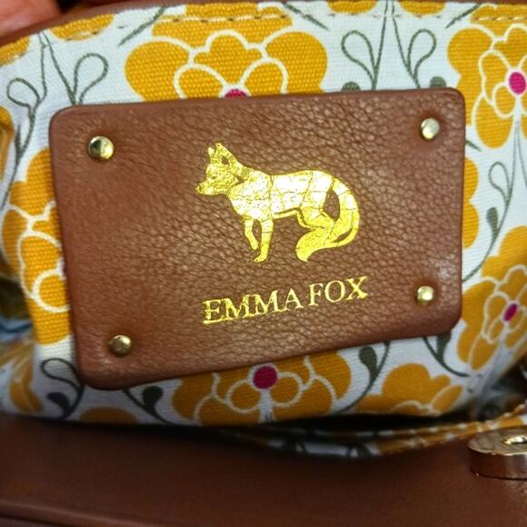 Emma Fox Leather Designer Purse  BROWN w GOLD Chain Strap Fancy Business $200 - Picture 4 of 15